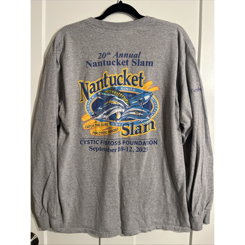 Gildan Men's Fishing Tournament Longsleeve Tshirt Gray Large Nantucket Slam 2023